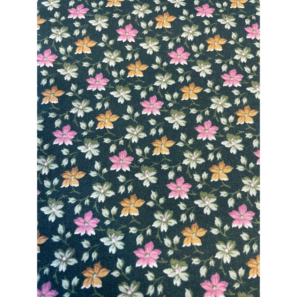 General Fabrics Company Cotton Fabric 1 Yard Green Pink Orange Floral Calico